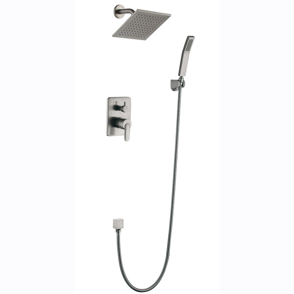 Shower Faucet System Brass Mixed 8 Inch Rain Shower Wall Mounted Widespread with Ceramic Valve Single Handle Three Holes Nickel Finish