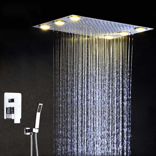 factory supply embeded ceiling mounted 360x500mm brass electric led light bathroom rainfall shower set 160313#