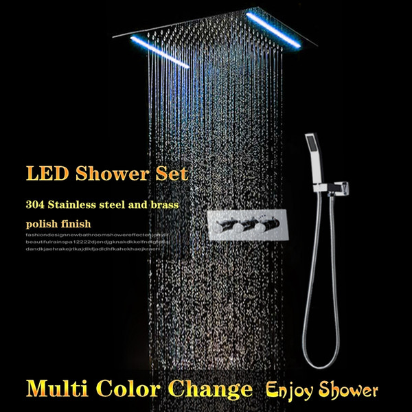 Bathroom Concealed Shower System with Handheld spray & 360x500mm big size LED Multi Color Ceiling Shower Head Hot Cold Bath Shower Panel