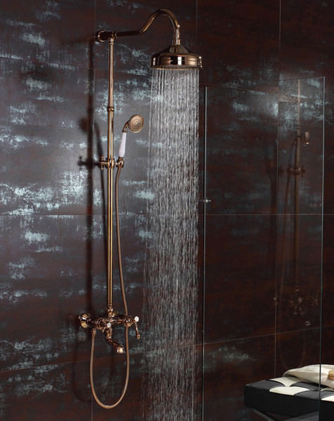 Free shipping rose gold clour Rainfall shower faucet mixer tap wall mounted with handshower