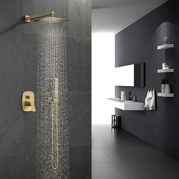 New Matte Brushed Gold Bathroom Shower Set SUS304 10 Inch Rianfall Shower Head Brass Mixer Faucet