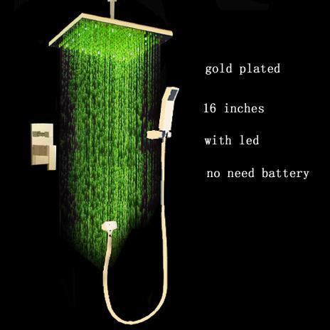 concealed shower set gold plating 16 inch led rain shower with 2 inches massage shower jets for bathroom 160305#