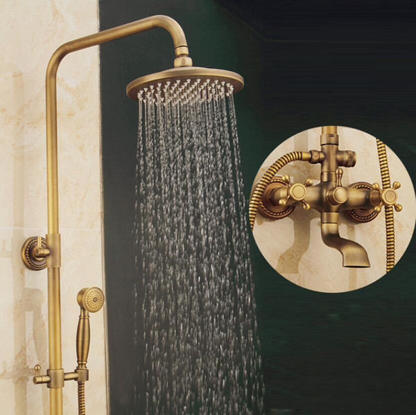 Bathroom Rain Shower Set Antique Bronze Wall Mounted Bath Shower Faucets with Hand Shower Wall Mounted