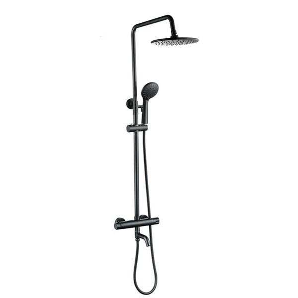 Matte Black Bathroom Faucet Shower 3 way Thermostatic Twin Head Set 8 inch Round Style Rainfall Handheld shower kit