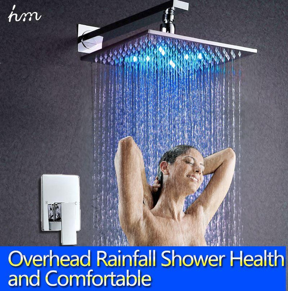 LED Shower Head Square Polish Home Bathroom 10