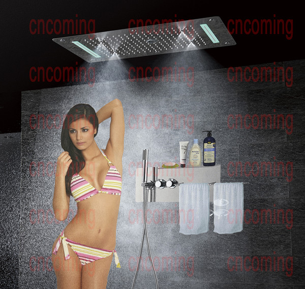 Bath Shower Panel with LED Ceiling Shower Head & Towel Rack Hanger Holder Shelf Bath Shower JF5422