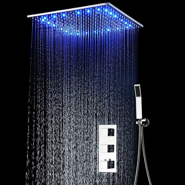 Large Ducha Shower System Thermostatic Mixer 20 Inch Led Mist Rain 3 Ways Head Ceiling Shower Panel Handheld Shower Sets