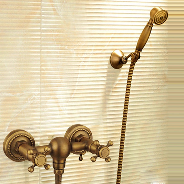 Antique Brass Bathroom Bath Wall Mounted Hand Held Shower Head Kit Shower Faucet Sets