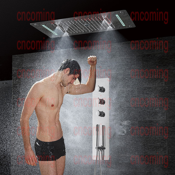 Thermostatic Shower Panel Stainless Steel LED Rain Waterfall Big Shower Head Ceiling Bathroom Faucet Set Wall Mounted Rainfall Faucets Tap