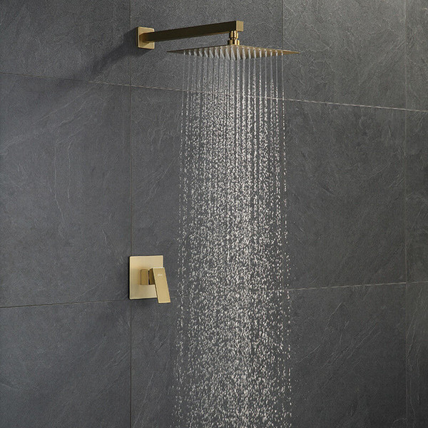 Brushed Gold Matte All Brass Bathroom Shower Set 10 inches Stainless steel304 Rainfall Shower Head Valve Set