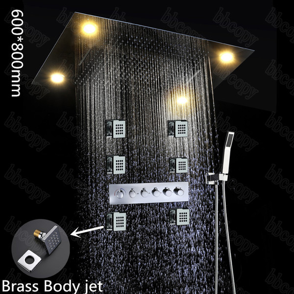 Factory supply LED remote control 600*800mm shower head set with body jet ,bathroom message shower mixer set