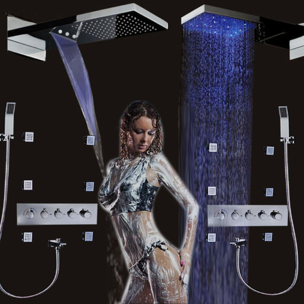 Luxury LED Shower Head Color Changing Rainfall Waterfall 22