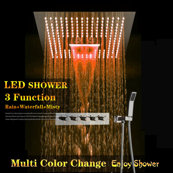 New Design Bathroom Shower Set Accessories Faucet Panel 4 Way Hot and cold water Mixer LED Ceiling Shower Head Spa Rainfall Waterfall Shower