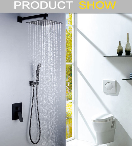 Modern Luxury European Style Matt Black Surface Shower Set SUS304 Square 2 functions Showerhead Hot Cold Mixer Rainfall Bathroom