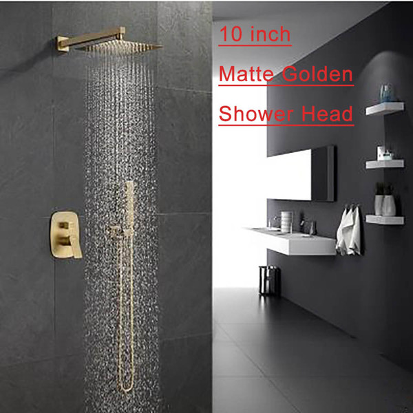 Bathtub Faucets Luxury Matte Gold Brass Bathroom Faucet Mixer Tap Wall Mounted 10 Inch Shower Head Kit Shower Faucet Sets