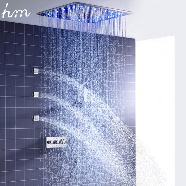 Thermostatic Mixer Contemporary 20 Inch Shower Set system Rainfall Mist Shower With 3 Pcs Body Jets 2inch Wall Mounted