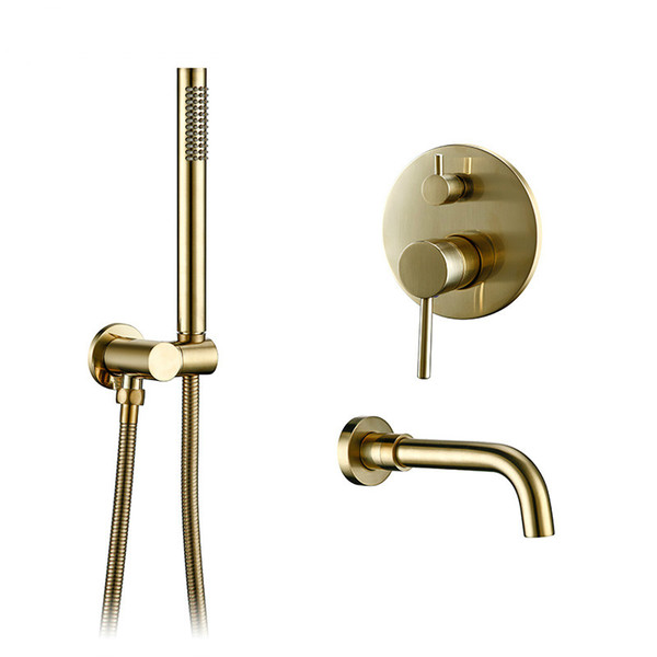 Brass Gold Shower Set Headshower Mixer Swivel Spout Bath Bath Faucet Wall-Mount Shower Arm Combo Set for Diverter Mixer