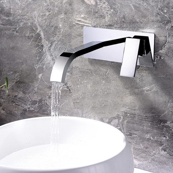 Brass Basin Faucets Wall Mounted Waterfall Sink Faucet Chrome Finished Bathroom Mixer Tap Hidden Taps With Embedded Box