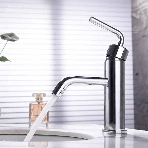 Basin Taps Brass Deck Mounted Bathroom Sink Faucets Single Hole Hot And Cold Water Mixer Taps Chrome Basin Faucet High