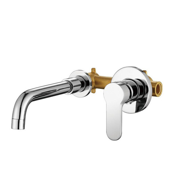 Round Style Wall Mount Chrome Single Handle Double Control Basin Sink Faucets Bathroom Faucet Mixer Hot & Cold Tap Brass