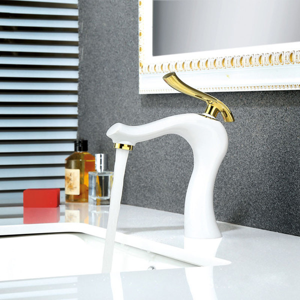 Bathroom Faucet Black Chrome/ Gold White Paint Faucet Basin Sink Taps Brass Deck Mounted Basin Faucets Mixer Accessories