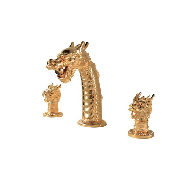 Antique Dragon Sink Faucet Hand Carved Bathroom Faucets Brass Art Mixer Taps Golden Deck Mounted Basin Tap Beast Chinese Style