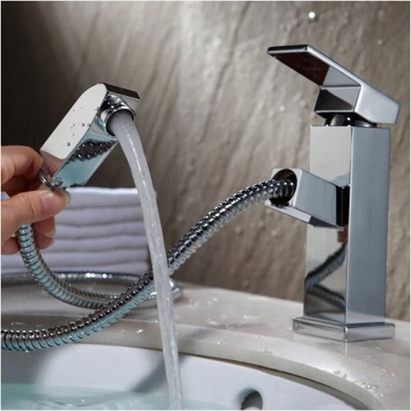 Single Hole Mixed With Water Basin Faucet Kitchen Hot And Cold Control Basin Pull-out Type Faucets Brass Water Tap