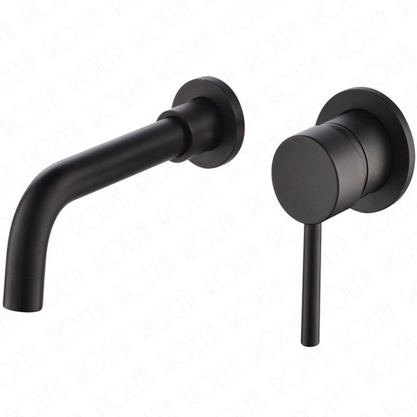 Matte Black Single Handle Wall Mounted Bathroom Faucet Basin Mixer Set Solid Brass Construction