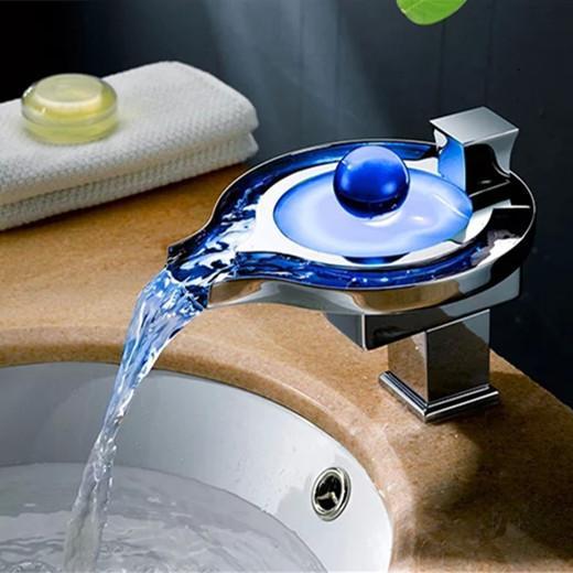 ROLYA Waterfall LED Basin Faucet No Need Battery Water Powered Bathroom Taps