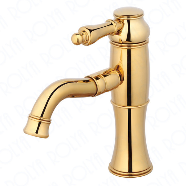 ROLYA Single Lever Basin Faucet Bathroom Sink Mixer Tap Luxurious Golden Finish