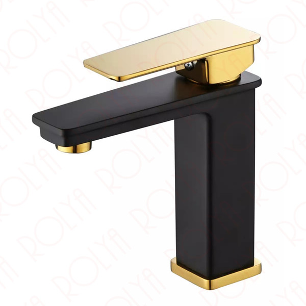 ROLYA Golden&Black Single Lever Bathroom Faucet Basin Sink Mixer Tap