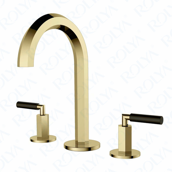 ROLYA Luxurious Golden Basin Faucets Solid Brass 8 Inch Deck Mounted Bathroom Sink Mixer Tap Chrome/Rose Golden