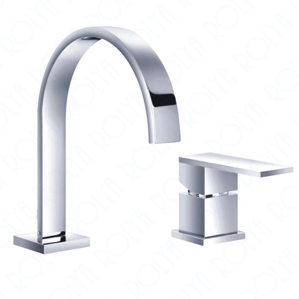 ROLYA 2-hole Basin Faucets Side Control Solid Brass Deck Mounted Bathroom Sink Mixer Tap Chrome