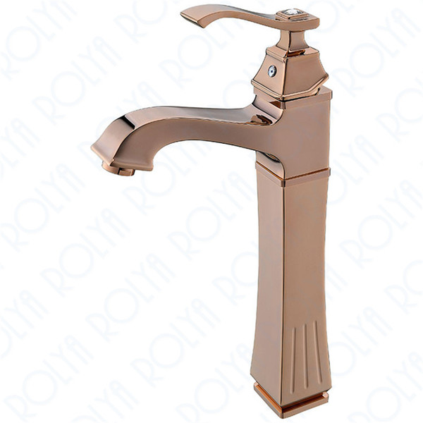 ROLYA Luxurious Rose Golden High Body Basin Faucet Tall Bathroom Sink Mixer Tap