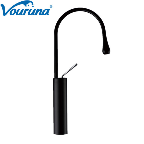 VOURUNA Matte Black Vessel Sink Faucet Tall Bathroom Basin Tap