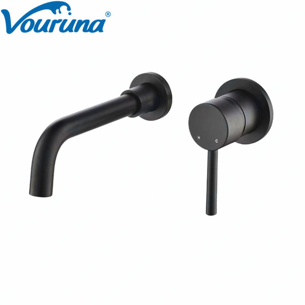 VOURUNA Matte Black Basin Faucet Wall Mounted Bathroom Tap Vessel Sink Wall Spout & Mixer Combination