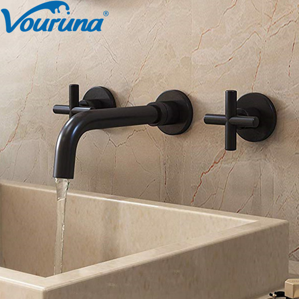 VOURUNA Matte Black Basin Faucet with Cross Handles Bathroom Sink Faucet Nixer Hot and Cold Tap