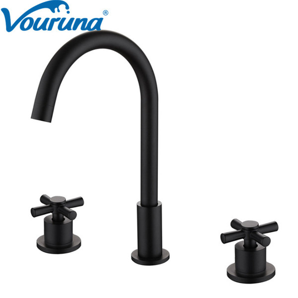 VOURUNA Matte Blacken Deck Mounted Bathroom Faucet Basin Set Wholesaler