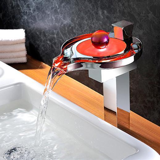 VOURUNA Lovely Colorful LED Waterfall Vessel Faucet Bathroom Basin Faucet