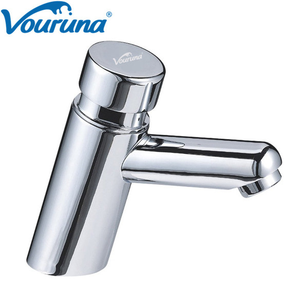 VOURUNA Deck Mounted Time Delay Basin Faucet Push type Public Bathroom Wall Mounted Self Closing Tap