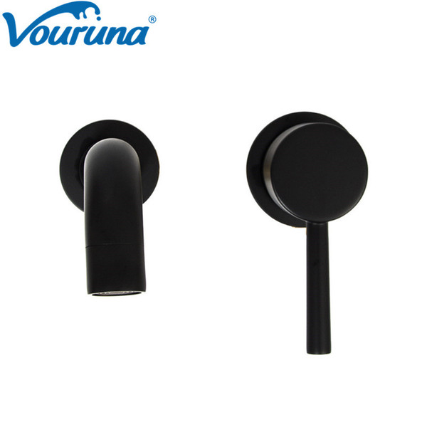 VOURUNA Matte Blacken Bathroom Faucet Wall Mounted Basin Set Tap Vessel Sink Faucets