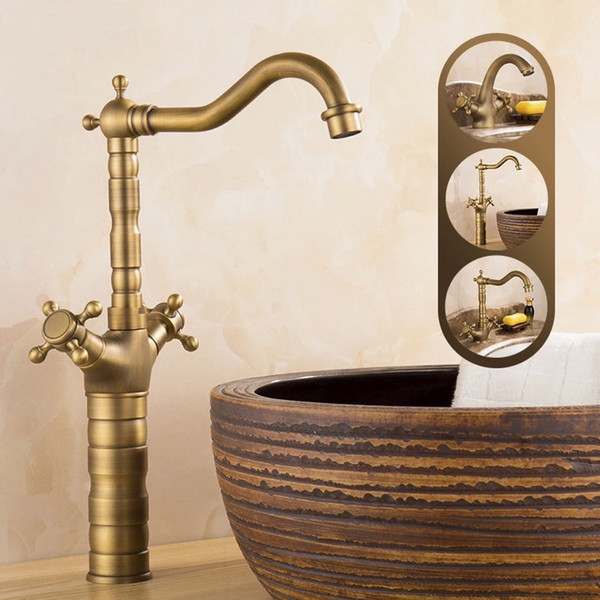 Kitchen Faucet Antique Bronze Brass Kitchen Sink Faucet Double Handle 360 Rotation Tall Spout Cold Hot Water Mixer Tap