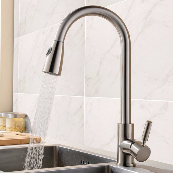 Kitchen Faucet Chrome/ Brushed Deck Mounted Pull Out Sprayer Vessel Sink Cold and Hot Mixer Tap