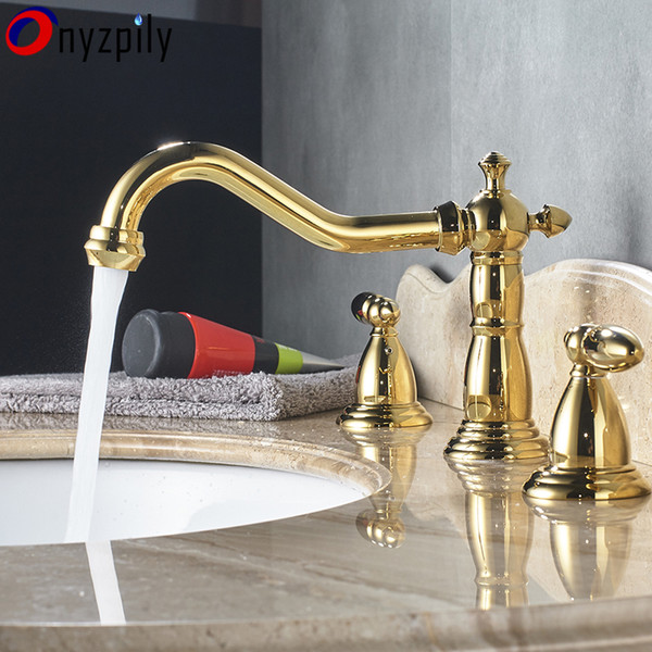 Three HolesGolden Hot and Cold Faucet Separation Faucet Wash Basin Bathtub Mix Tab