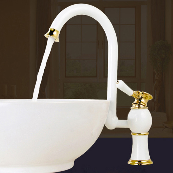 Bathroom Basin Faucet with single hole Single Handle ,Grilled white /rose golden paint sink faucet/Bathroom Multifunctional wrench