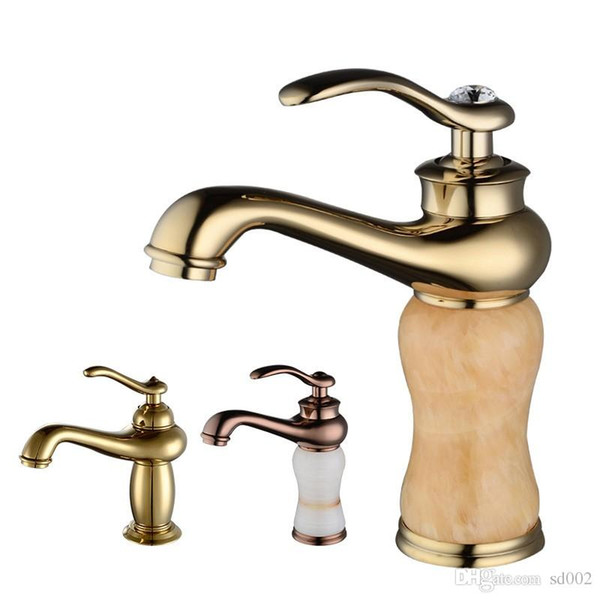 Golden Hot Cold Water Tap Bathroom Sink Faucets Copper Bath Showers Rose Gold Jade Archaize Faucet Pure Color 85hc bb