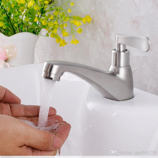 Single cold 304 stainless steel bathroom basin small faucet brushed surface deck mounted