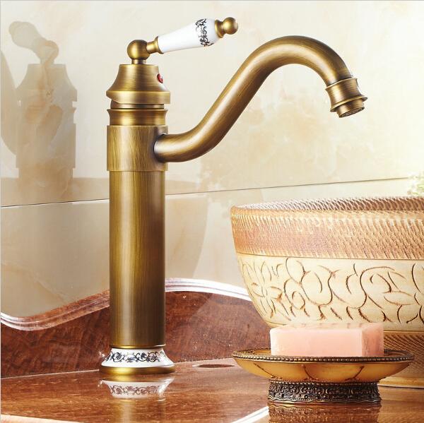 Free shipping Antique Brass & Porcelain Kitchen Sink Bathroom Basin Brass Faucet Mixer Tap Swivel Antique Bronze Finishing Taps A-F013