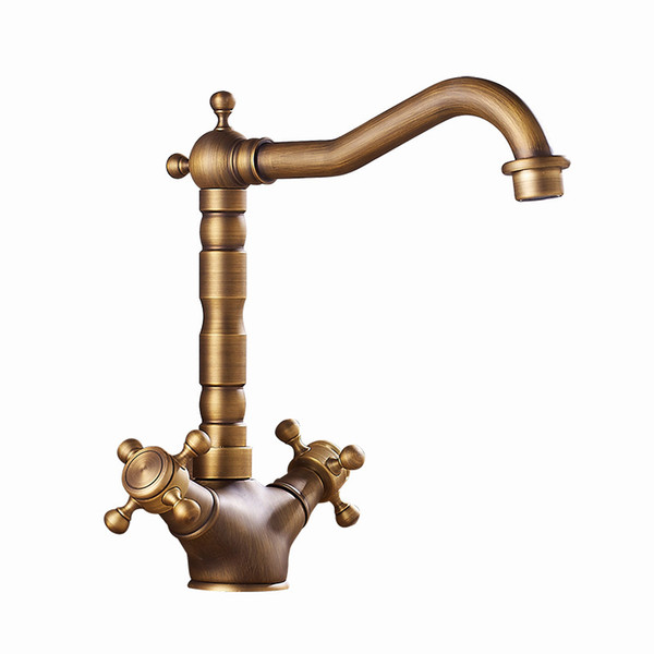 Houmaid Bathroom European Antique Hot and Cold Water Dual Handle Single Hole Basin Brass Faucet Kitchen Deck Mounted Taps