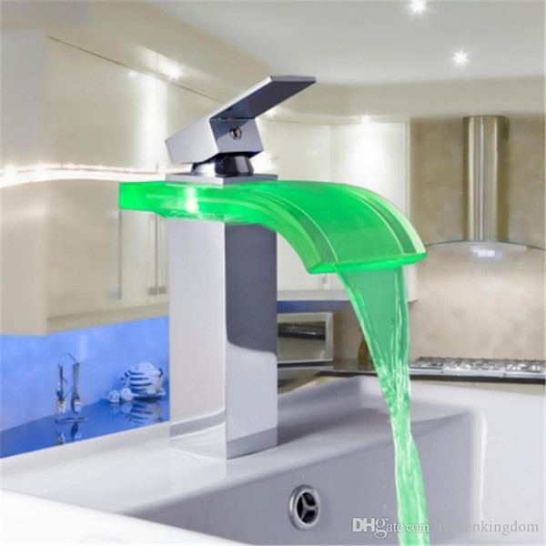 Wholesale- 8220-3 Construction & Real Estate LED Colors Changing Chrome Waterfall Bathroom Basin Sink Mixer Tap Basin Faucet 20190409ayq